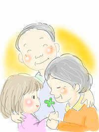 おじいちゃんとおばあちゃんと孫の画像